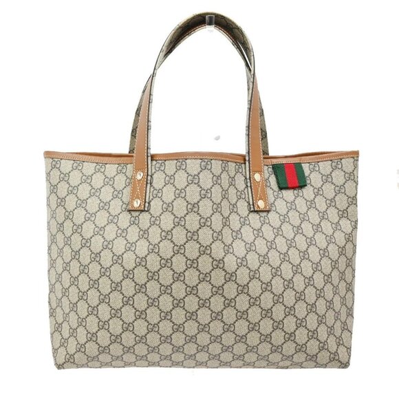 Gucci Handbags - GUCCI Logo Sherry GG Pattern Hand Tote Bag PVC Leather Beige Italy 35TA111